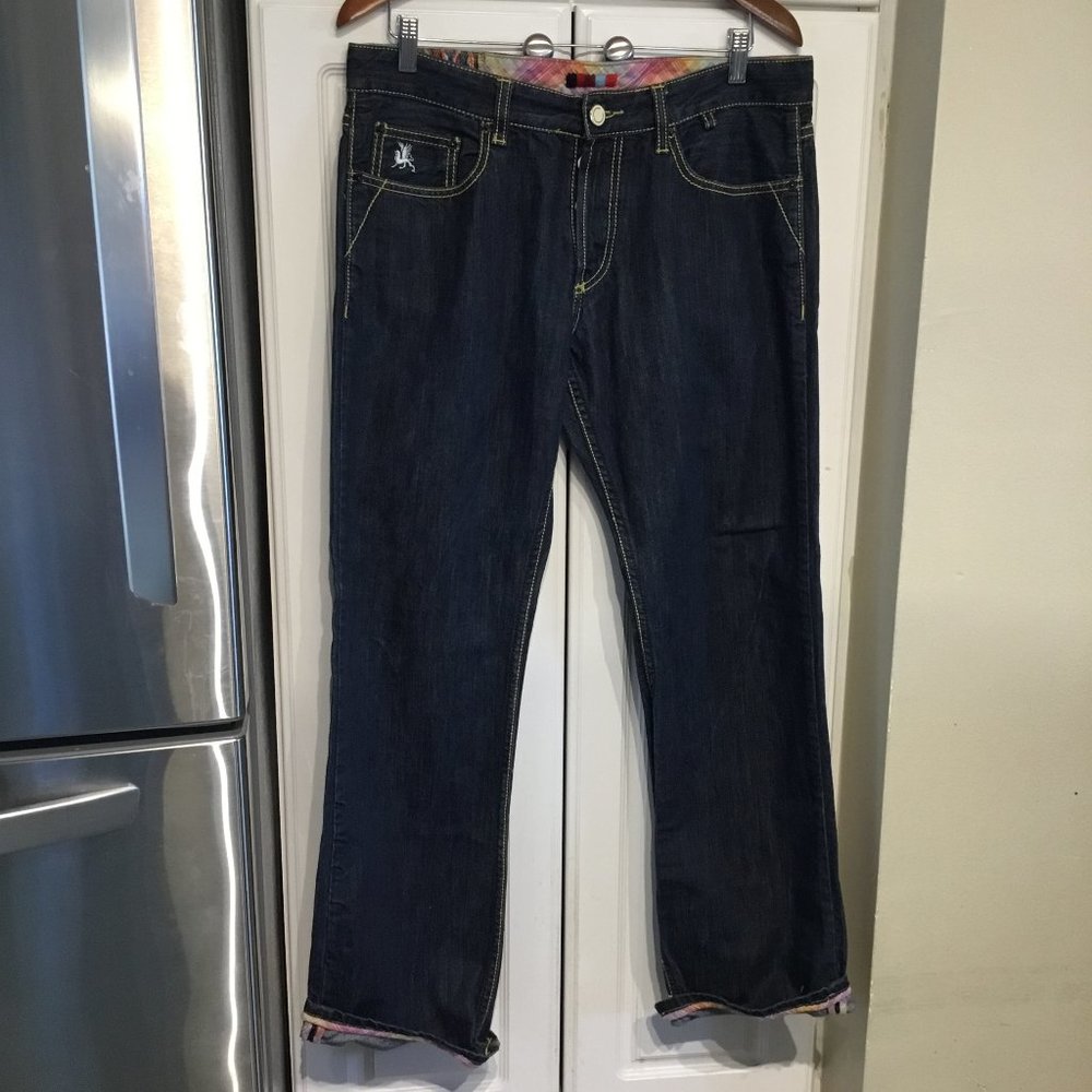 COOGI Australia Cotton Plaid Accent High Rise Jeans Size 34W
